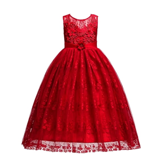 Gytharion Girls Princess Tent Dresses Vintage Lace Flower Tulle Sleeveless Sundress Formal Party Wedding Dance Evening Gown,5-15Years