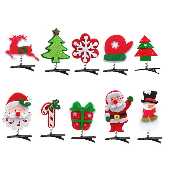 CRILSTYLEO 10Pcs Xmas Barrettes Assorted Color Hair Clips Suitable for Daily and Holiday Wear