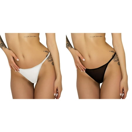 2-Pack Women Soild Embroidered Mesh Sheer Thong Panties T Pants Low Waist Plus Size Underwear Vibrating Pantie s with Control Underwear for Women Pack Bikini Seamless plus Underwear Leather