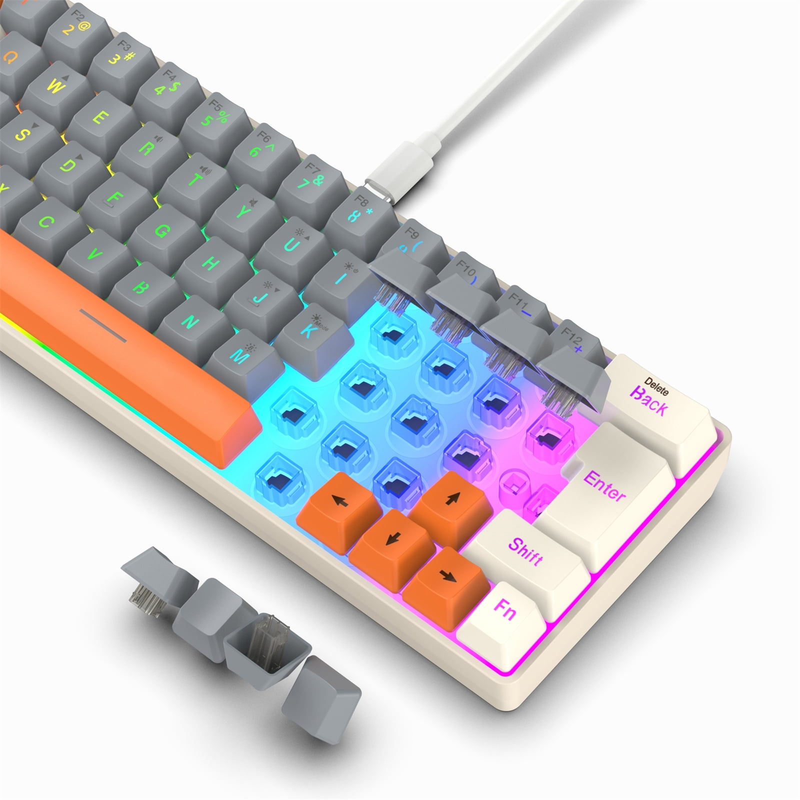 Corded Gaming Keyboard for Gamers LED Backlits LED Mechanical Keyboard 63 Key Desktop Computer Keyboard for Gaming