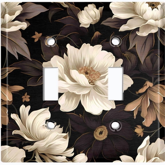 Metal Light Switch Wall Plate Outlet Cover (Printed Image of Floral Collage - Double Toggle)