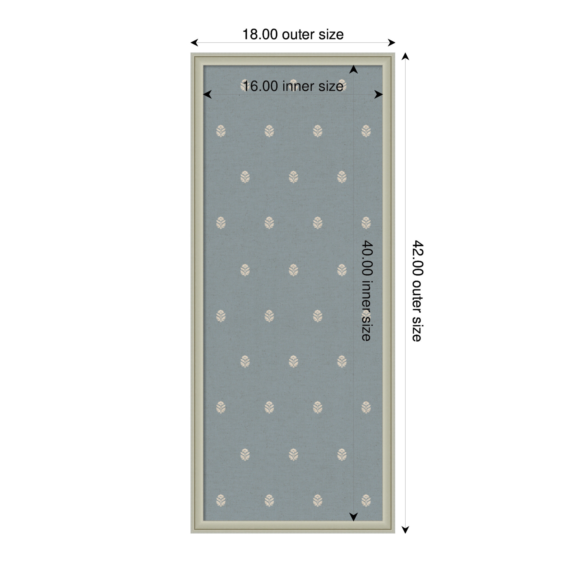 Kate and Laurel Framed Fabric Pinboard 18 x 42, Blue Botanical Block Print Printed Linen Classic Bulletin Board for Use as a Vision Board or Wall Organization, Florence Silver Frame
