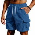 thumbnail image 2 of Hvogkswy Men's Cargo Shorts Summer Casual Solid Straight Drawstring Cargo Pants Elastic Waist Multi Pockets Loose Fitted Outdoor Hiking Shorts, 2 of 6