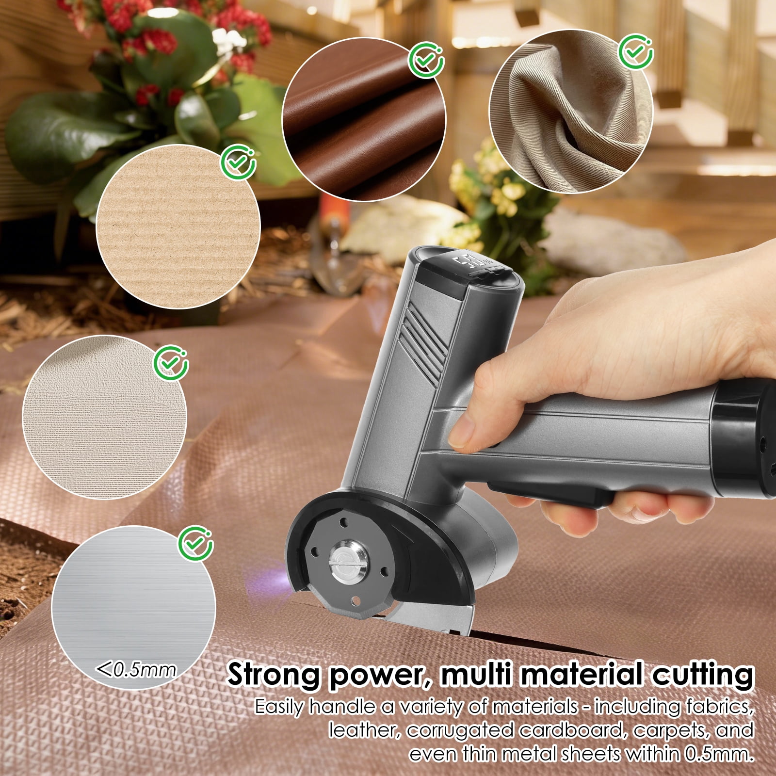 High Cutting Performance Cordless Electric Scissor Safety Protection Rechargeable Cardboard Box Cutter Lightweight Power Rotary Cutter for Carpet Leather Cardboard,Silvery