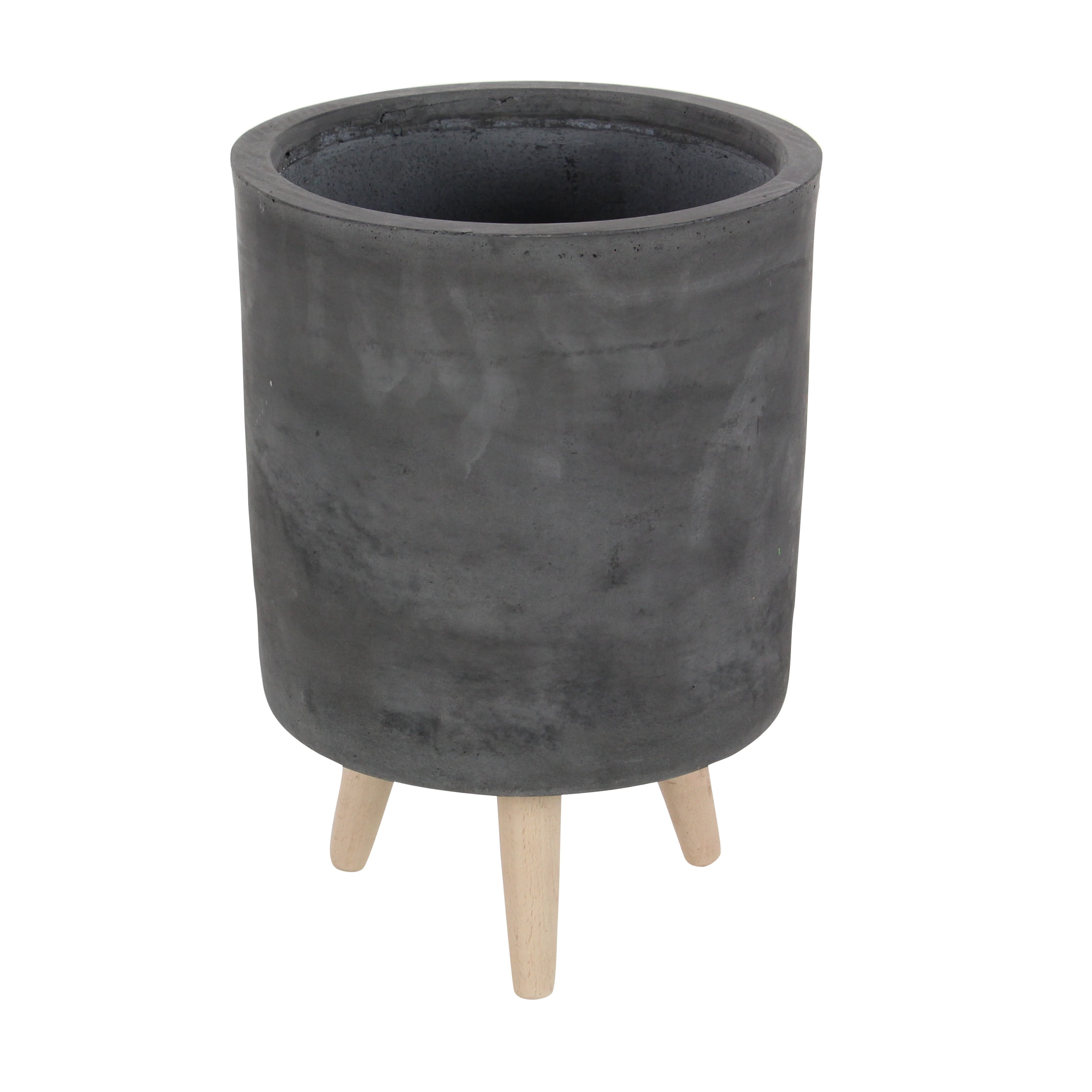 DecMode 12", 15", 17"H Indoor Outdoor Black Fiberclay Planter with Wood Legs (3 Count)