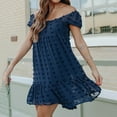 thumbnail image 6 of Flowy Summer Dress Women Polka Dot Chiffon Babydoll Mini Beach Dress Casual Square Neck Short Sleeve Ruffle Sundress, 6 of 7
