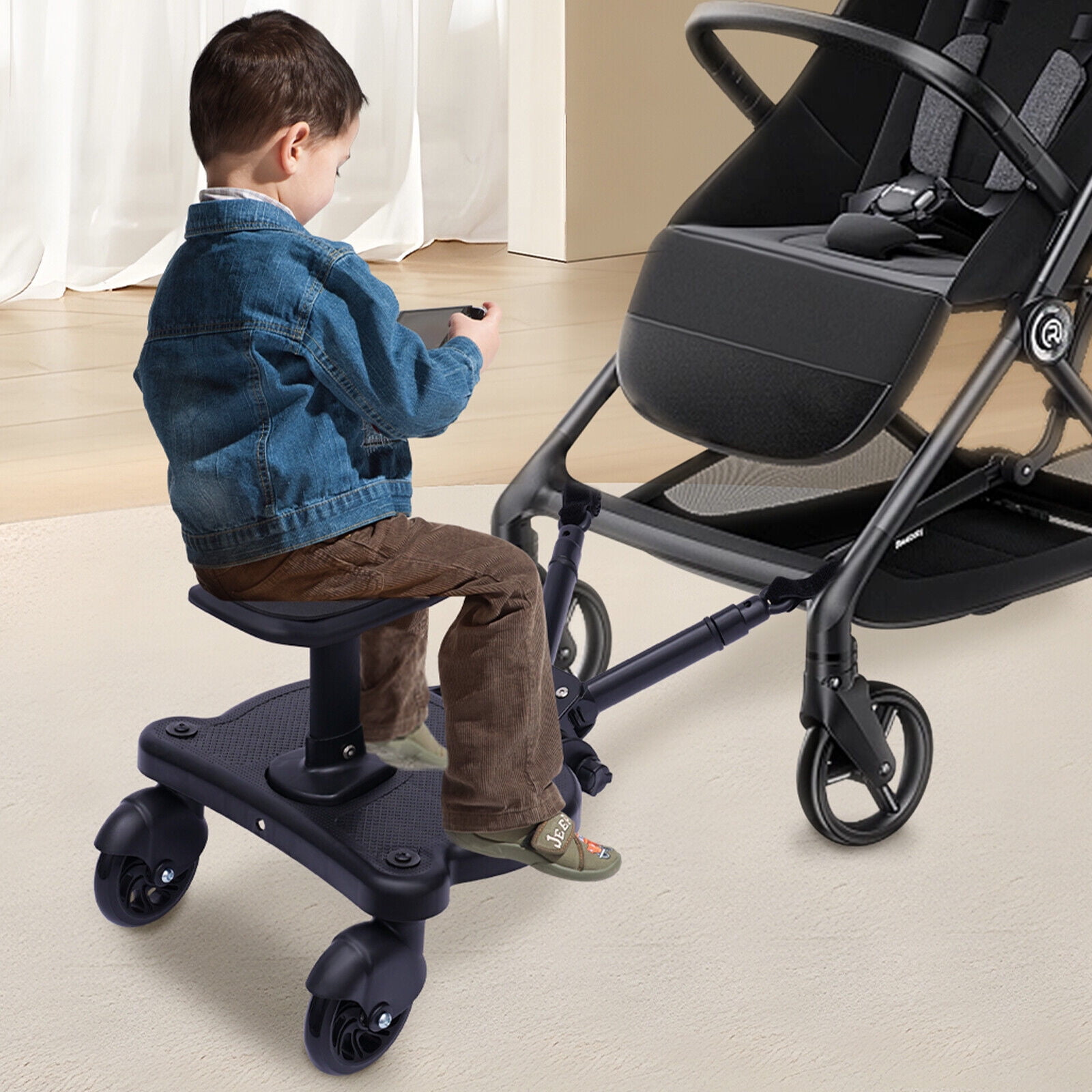 High-Quality Baby Stroller Board with Adjustable Height & Removable Seat for Children Aged 3-7 – Durable & Versatile Travel Solution