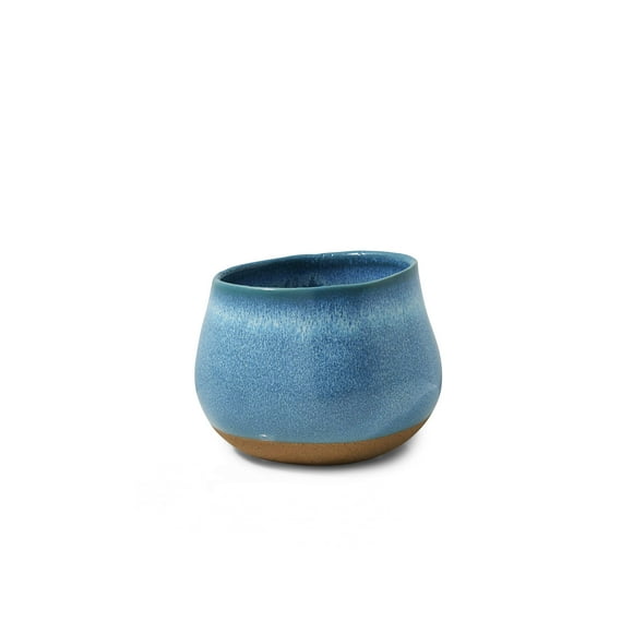 Serene Spaces Living Light Blue Potter's Ceramic Vase, Decorative Pottery Vases for Flowers Ideal for Shelf Decor at Home or Weddings, Measures 5" Tall and 7" Diameter