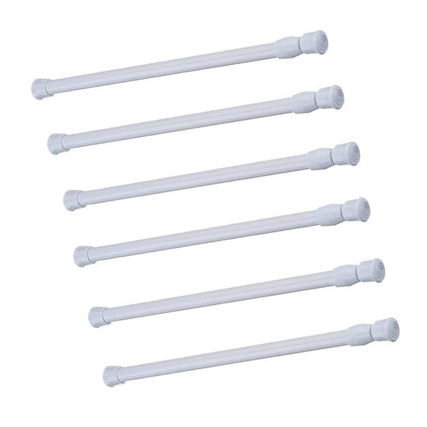 Paquete de 6 varillas de tensión de acero con resorte - ajustables, con almohadillas de goma antideslizantes, resistentes - para cortinas, armarios, gabinetes y proyectos de bricolaje
