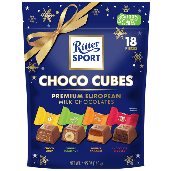 Ritter Sport Holiday Mix Choco Chocolate Cubes, 18 pieces, Four Flavors, Premium German Chocolates, 4.95 oz