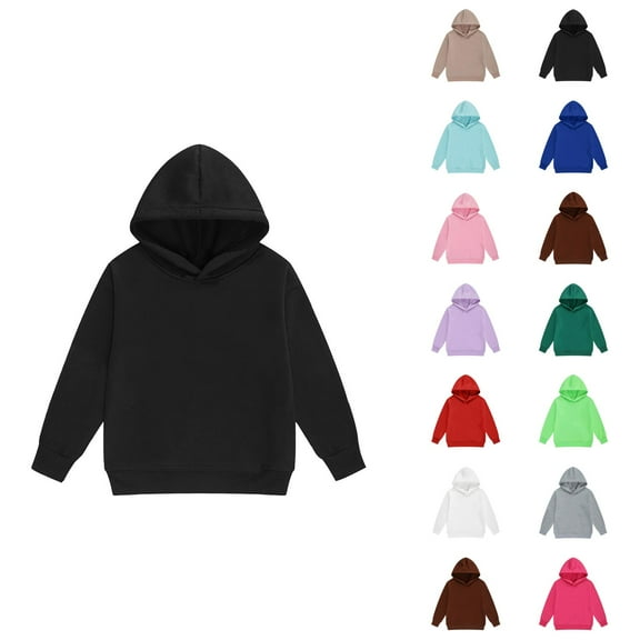 Kids Basic Hoodie Fall Winter Long Sleeve Casual Plain Hooded Sweatshirt for Boys Girls Children Pullover Tops