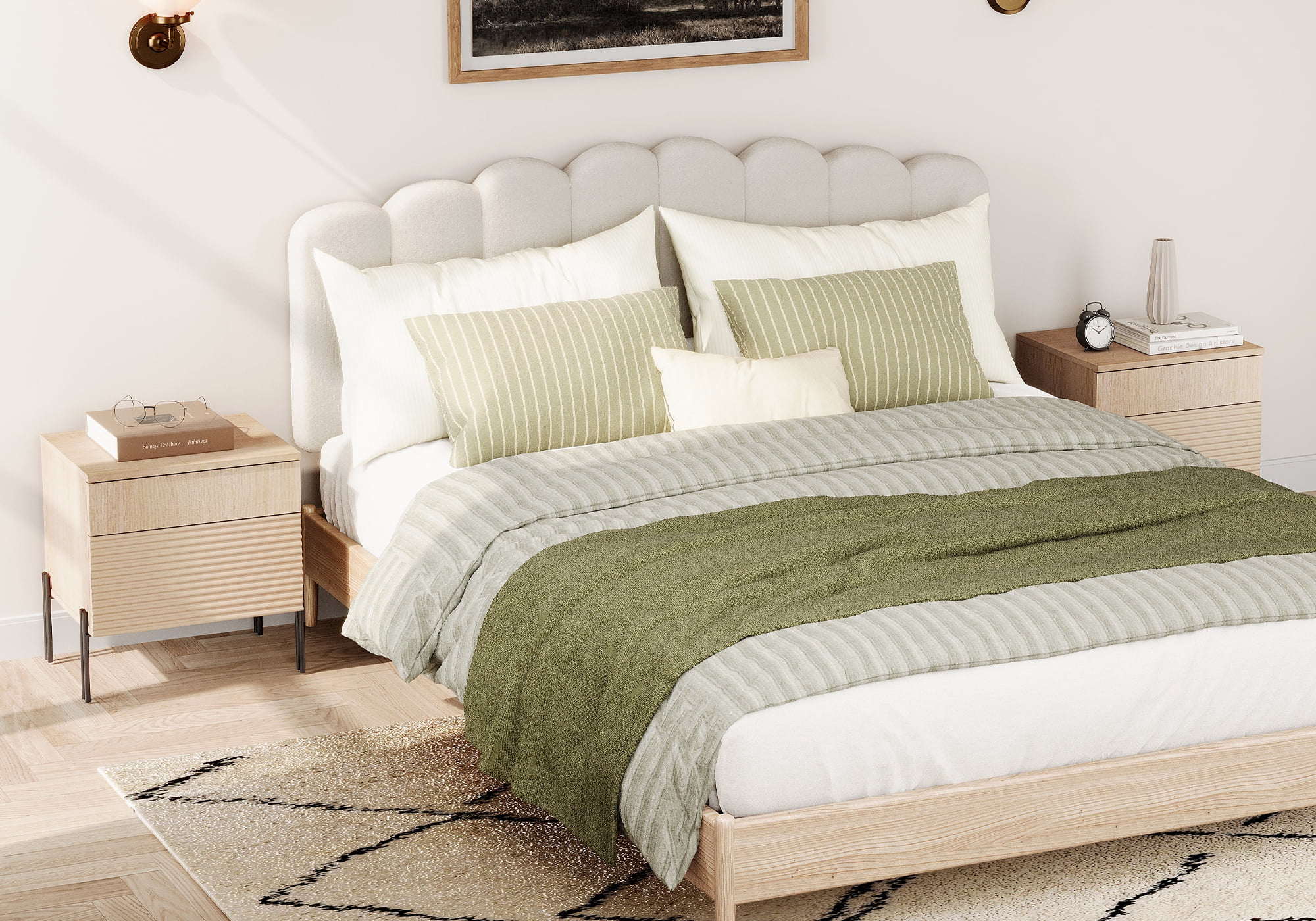 4 Pcs Bedroom Set，Wooden Dresser and Nightstand Sets for Bedroom, Reeded Dresser Set with Adjustable Shelves, Night Stand of 2 with Charging Station