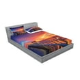 thumbnail image 2 of Ambesonne Landscape Fitted Sheet & Pillow Sham Set, Wooden Bridge on Sea, Full, Orange Navy, 2 of 2