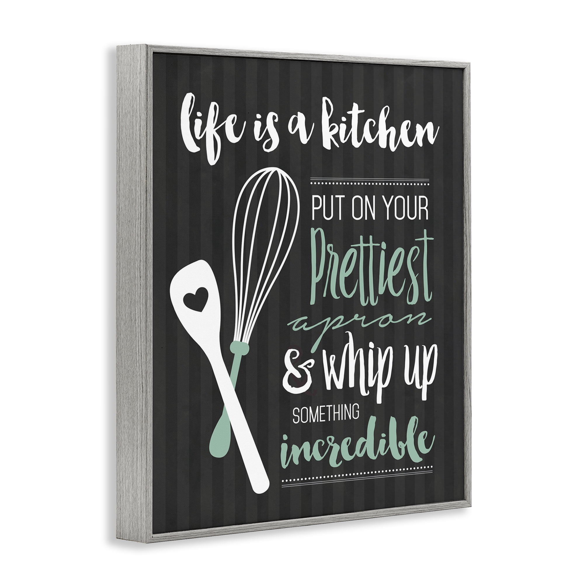 Life Is A Kitchen Motivational Gray Framed Giclee Art, design by Lettered and Lined