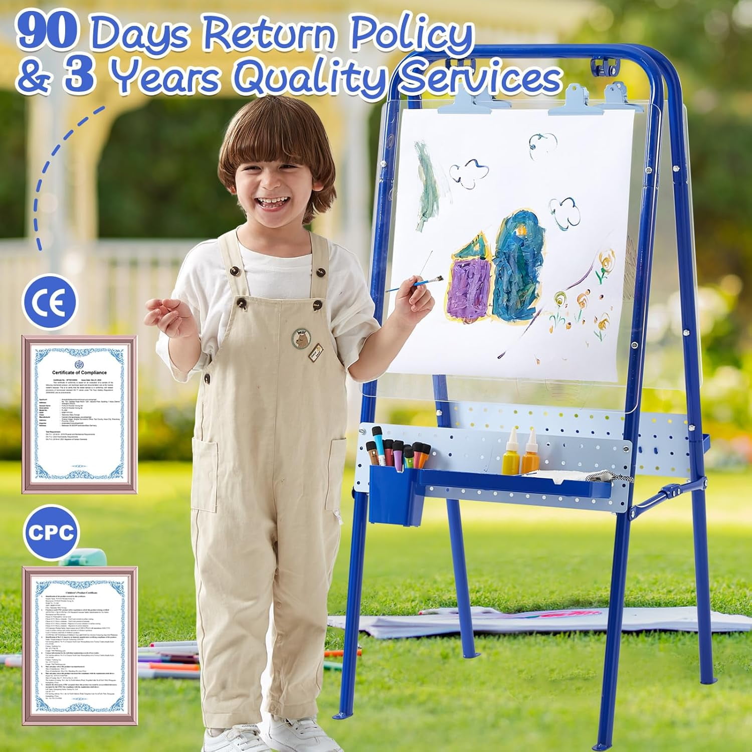 FUNLIO Foldable Outdoor Easel for Kids Aged 3+, Waterproof & Sunproof Kids Easel with 2 Acrylic Boards