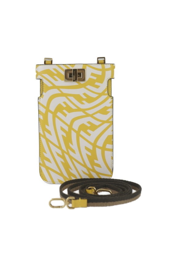 Pre-Owned FENDI Peekaboo Shoulder Bag 8M0442 Calf Leather Yellow Zucca Pattern Smartphone Pouch...