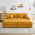 thumbnail image 2 of 82" Oversized Corduroy Sofa for Living Room, 3-Seater Soft Corduroy Upholstery Couch with 2 Storage Ottoman, Modern Comfy Sofa with 4 Toss Pillows for Apartment or Office, Orange, 2 of 8