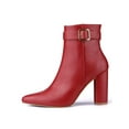thumbnail image 6 of BLISSFUL STEP Women's Ankle Boots Pointed Toe Buckle Decor Zipper Block Heel Red 10, 6 of 8