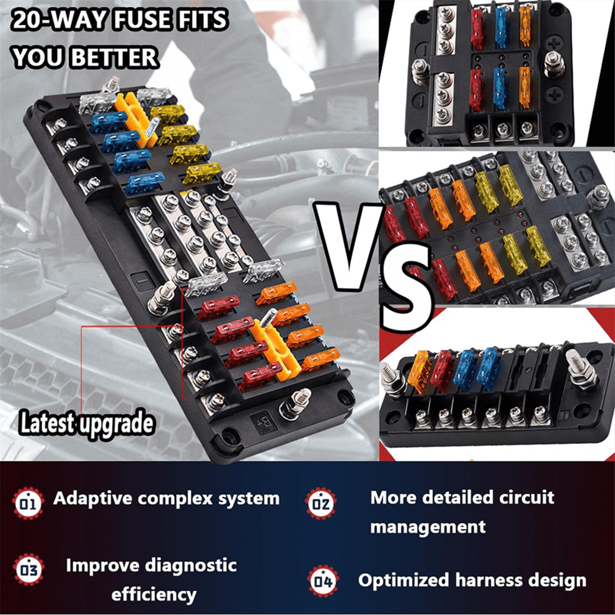 20 Way Blade Fuse Block 16 Circuit Fuse Holder Fuse DC SUB Panel with Ground and Cover for Car Boat Marine Trike Truck