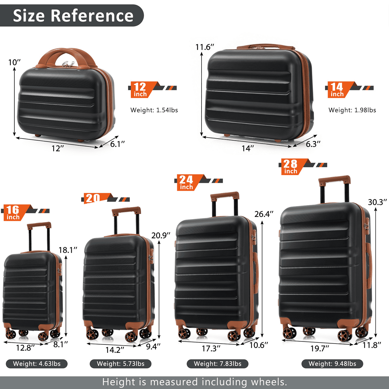 6 Pieces ABS Hardshell Luggage Set, Lightweight & Durable Suitcases with Dual Spinner Wheels, Carry-On & Check-In Sizes for Travel & Business