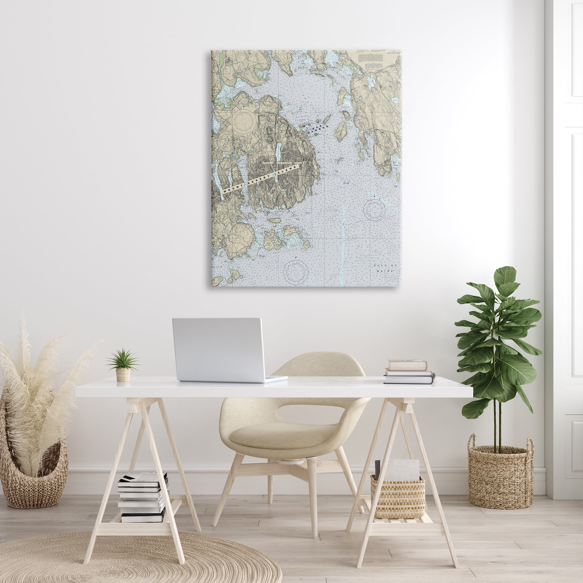 Stupell Industries Mount Desert Island Maine Coastal Map Traditional Cartography, 36 x 48, Designed by Daphne Polselli