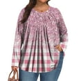 thumbnail image 2 of TQWQT Women's Plus Size Tops Pleated Fall V Neck Shirts Ethnic Floral Print T-Shirt Long Sleeve Shirts Boho Tops Loose Fit Casual Tunic Tops Pink XL, 2 of 5