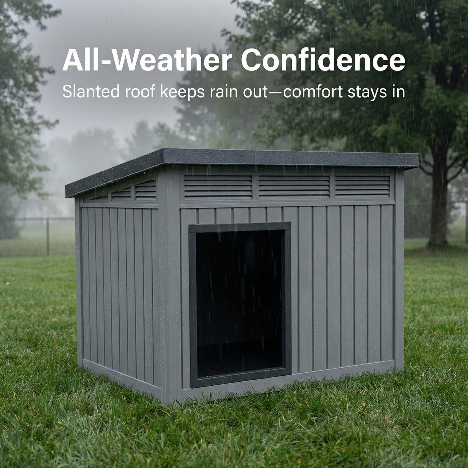 LEDMOMO Dog House for Large Dogs Outdoor with Slanted Roof Weatherproof PP Plastic Durable Shelter