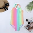 thumbnail image 3 of GYRATEDREAM Girls One Piece Swimsuits Kids Rainbow Print Quick Dry Adjustable Straps Bathing Suit Cute Beach Swimwear Multi-Color for 3-12Y, 3 of 8