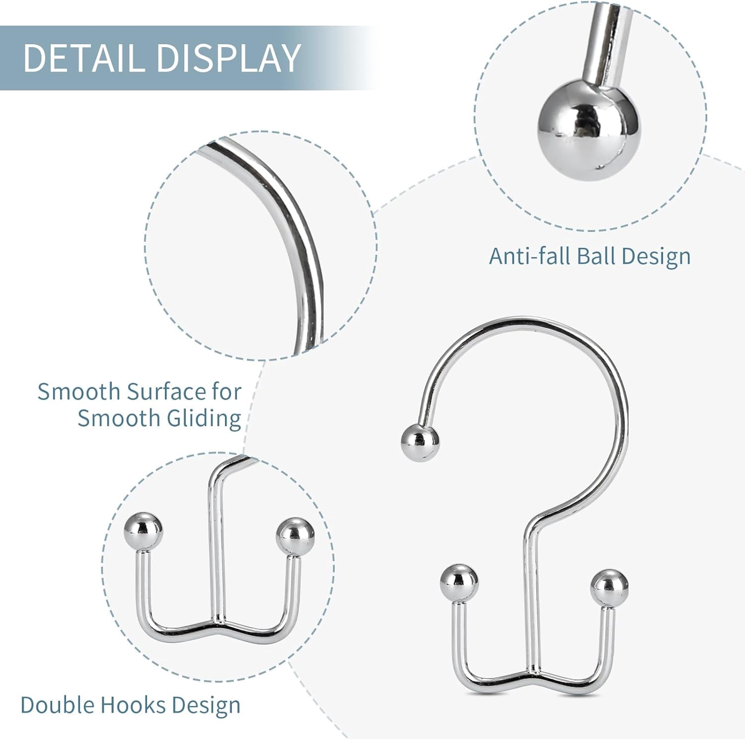 MKEUDQ-Shower Curtain Hooks, Shower Curtain Rings, Durable Rust Proof Black Shower Curtain Hooks, Shower Rings for Curtain, Double Glide Shower Hooks for Shower Curtain, Black, 12 Pack-Cylinders