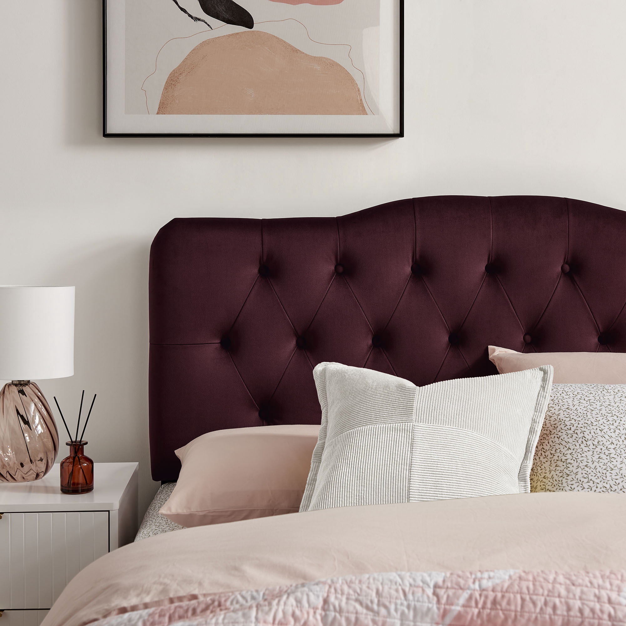 Annabel Stain-Resistant Performance Velvet Queen Headboard in Mulberry