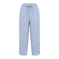 thumbnail image 6 of Women Summer Gingham Plaid Elastic Drawstring Waist Jogger Pants, Snap Button Loose Ankle Cropped Trousers with Side Pockets Beach Vacation Loungewear Casual Bottoms Blue XL(XL), 6 of 8