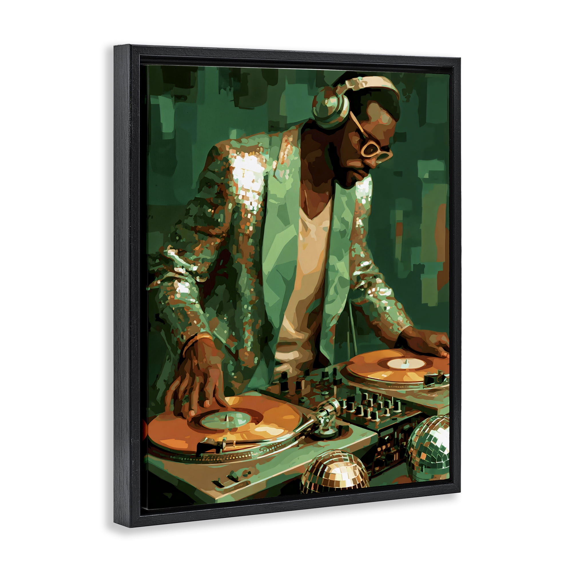 Stupell Industries Green Disco DJ Music Black Framed Floater Canvas Wall Art, design by Franklyn Gregory