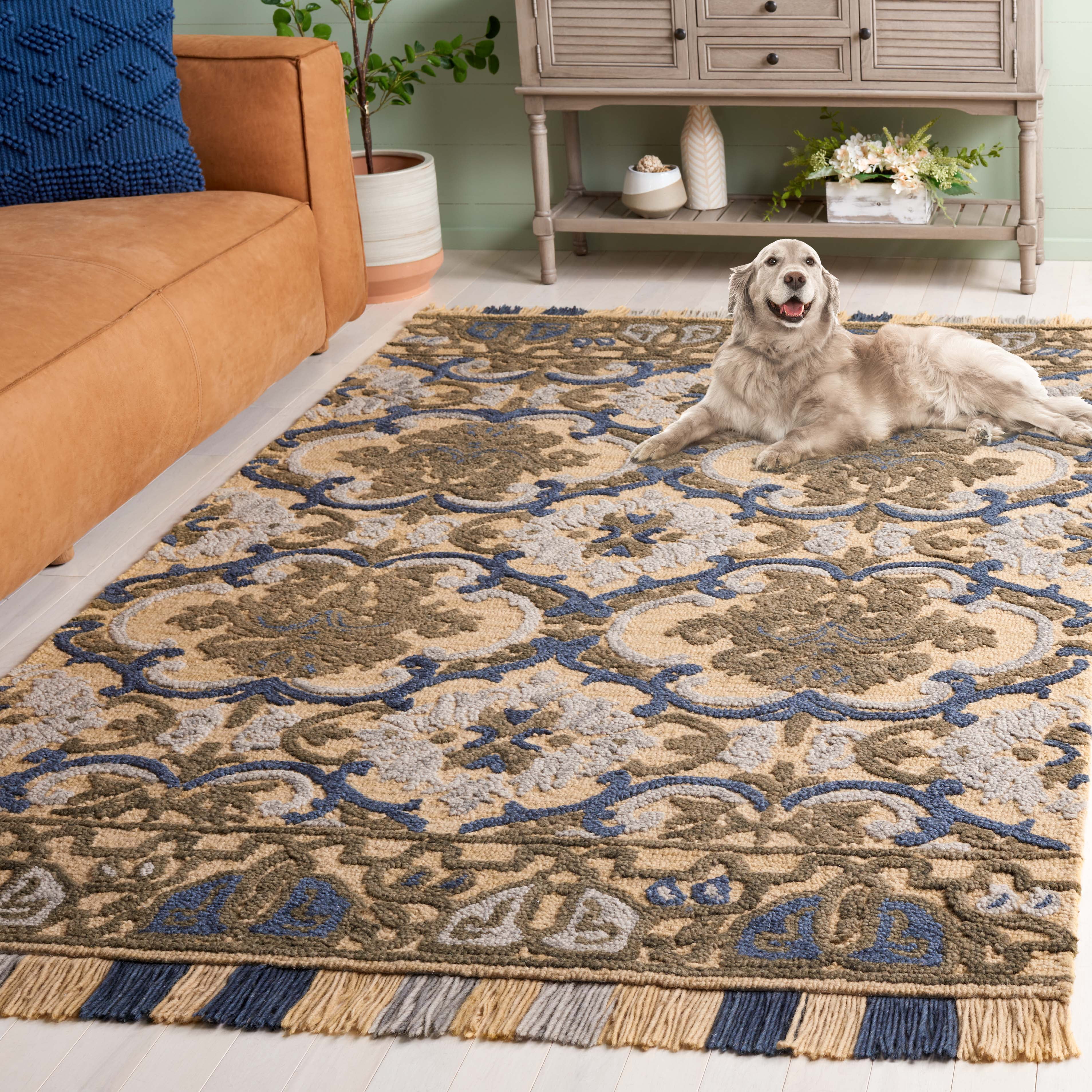SAFAVIEH Blossom Abram Geometric Area Rug, Gold/Blue, 6' x 6' Square