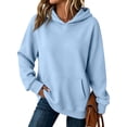 thumbnail image 3 of Solid Color Hooded Sweatshirts Women Long Sleeve Front Pocket Loose Fit Trendy Fall Casual Pullover Hoodies Light Blue S, 3 of 6