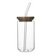 thumbnail image 2 of Vasos de vidrio para té de burbujas, botella de boca ancha transparente con tapas de bambú y pajitas para viaje 470ml, 2 of 9