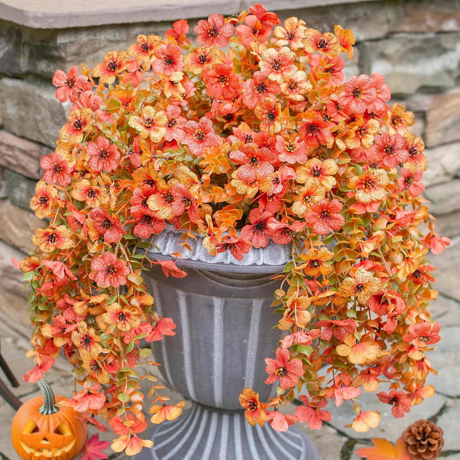 Fusion Artificial Mums for Outdoors Decoration Fall Fake Flowers for Outside Decor, 2Pcs Silk Daisy with Eucalyptus UV Resistant Realistic Vines for Front Door Yard Patio Porch Planter Home