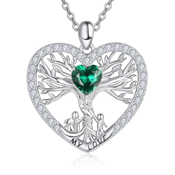 TANGPOET Tree of Life Necklace for Women 925 Sterling Silver Mother Tree of Life Heart Pendant Necklace Emerald Tree of Life Jewelry Gift For Mother Women Grandmother