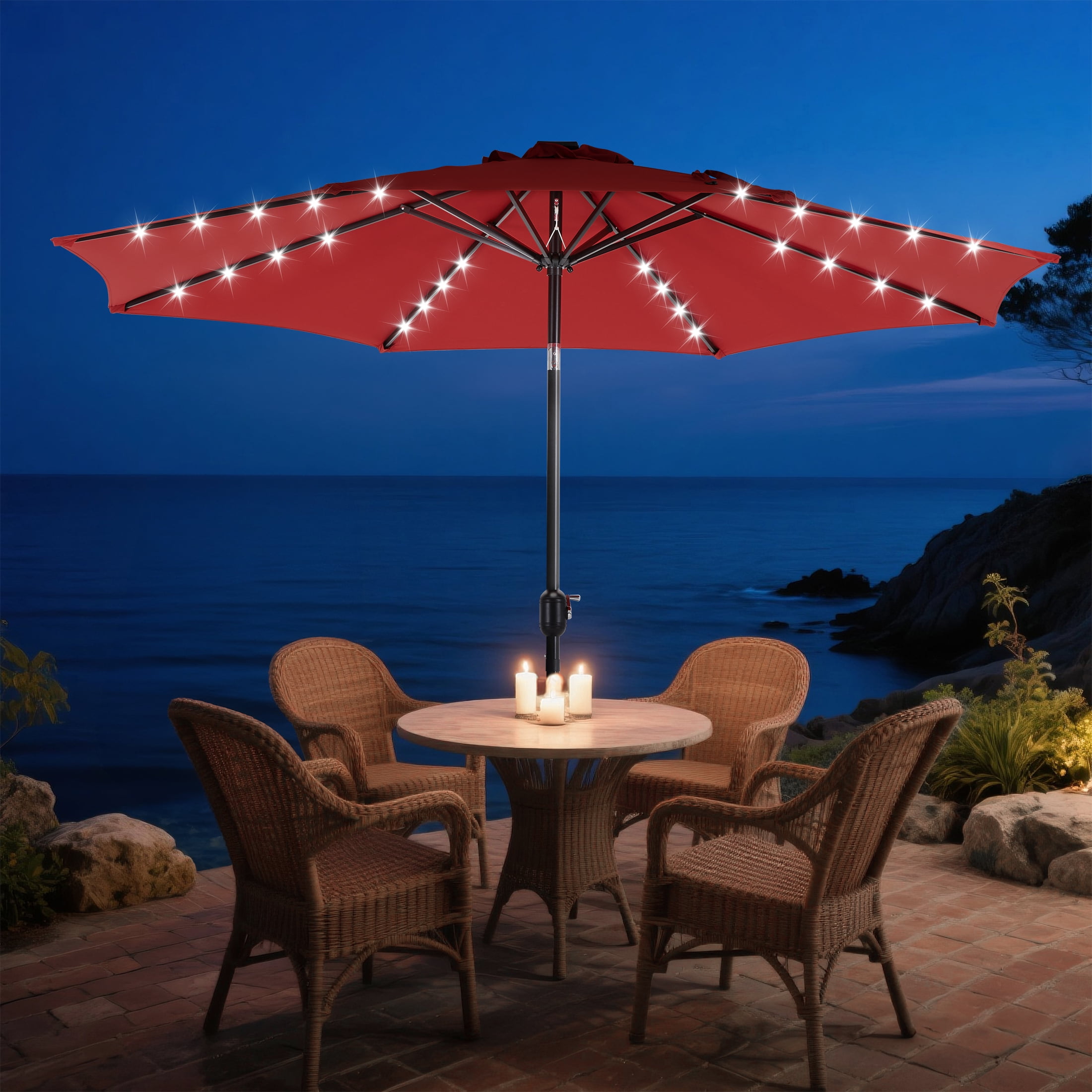 10ft solar led lighted patio umbrella w tilt adjustment fade-resistance SUGIFT w/ Adjustment, Fade-Resistant Fabric button tilt system lets you adjust the canopy for optimal sun Garvee 10 ft. Patio Umbrella,