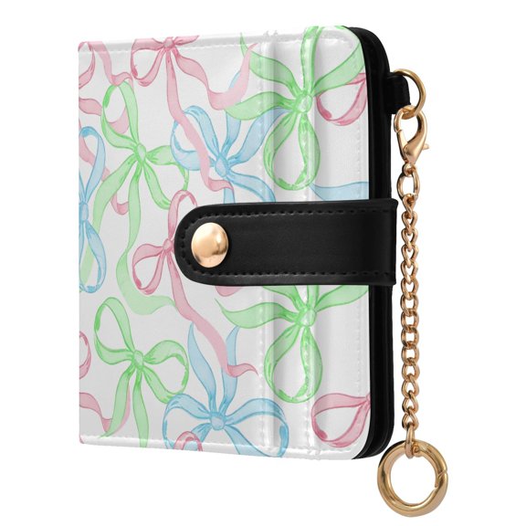 ALAZA Multi Bow Pattern RFID Blocking Bifold Wallet Women Compact Card Holder with ID Window Zipper Coin Pocket