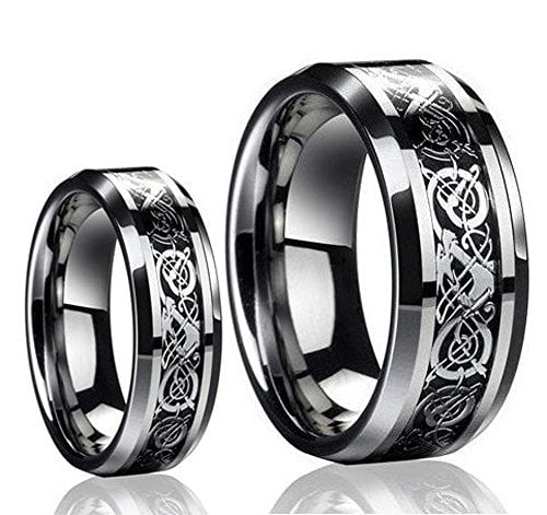 FB Jewels Tungsten Brushed Center Laser Enraved Celtic Knot Step Edge Mens Comfort-fit 8mm Wedding Anniversary Band Ring