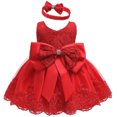 thumbnail image 3 of Vestido infantil de encaje de color a juego para bebé de un año, vestido de noche de princesa con lazo, 3 of 6