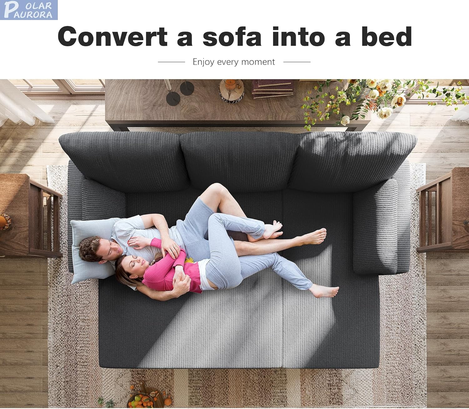 Betisef Sleeper Soft Bed,Pull Out Couch Bed with Storage Chaise,Iron Frame Soft Futon Sofa,Convertible Sleeper Couch for Living Room/Apartment/Office. (Corduroy L-Shape, Dark Gray)