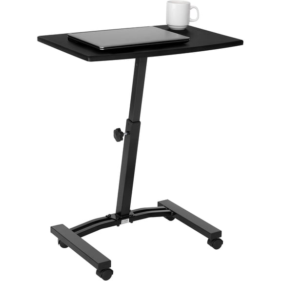 Mobile Height Adjustable Laptop Stand Computer Workstation for Sitting Classroom Home Office Medical Table w/Wheels, Flat Desk 24", Black