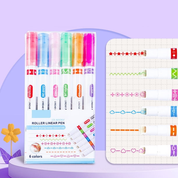 Fiudx Bolígrafo para Estudiantes, Diseño de Doble Punta, Tinta Fluorescente, Estampado Floral Llamativo, Resaltado Colorido, Herramienta Versátil para Marcar, Uso En Oficina y Escuela, Paquete de 6,
