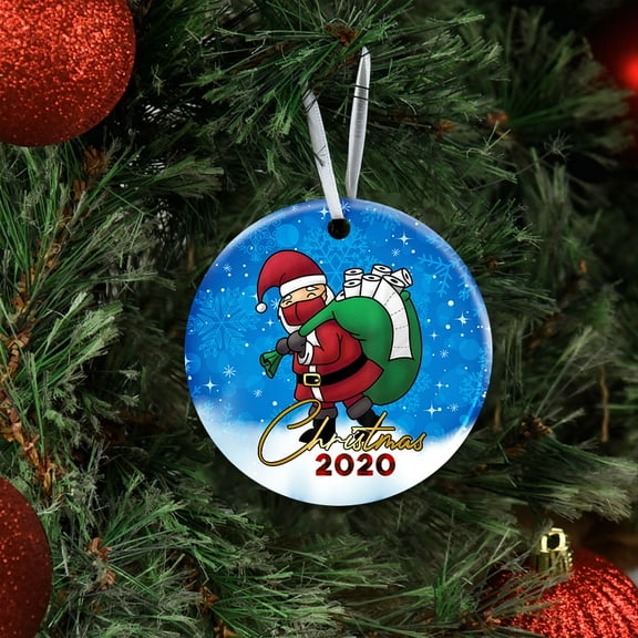 Flagwix Christmas Ornaments|Christmas Tree Decoration| Santa Claus With Toilet Paper. Christmas |Christmas Gifts, Ceramic Ornaments With Ribbon - Circle, 1 Pcs