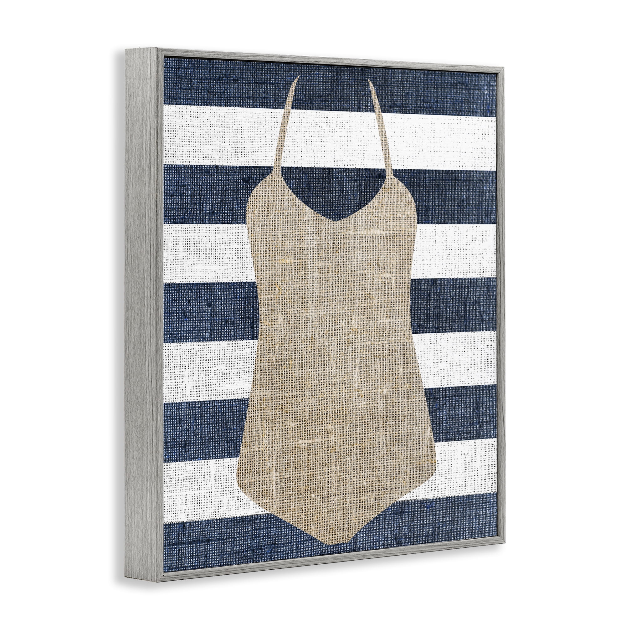 Stupell Industries Swimsuit on Stripes Beauty & Fashion Painting Gray Framed Art Print Wall Art, 16 x 20