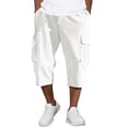 thumbnail image 2 of Dwelliawo Corduroy Mens Cargo Shorts Summer Elastic Waist 3/4 Pants Long Below Knee Shorts Casual Outdoor Capri Multi-Pockets Pants White 2XL, 2 of 9