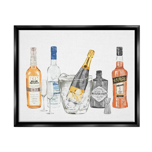 Stupell Industries Various Drink Liquor Bottles Graphic Art Jet Black Floating Framed Canvas Print Wall Art, Design by Ziwei Li