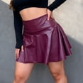 thumbnail image 5 of vigerkar Leather Skater Skirt, Women's Loose Mini A-line High Waist Casual Stretchy Skirts (Wine, L), 5 of 9
