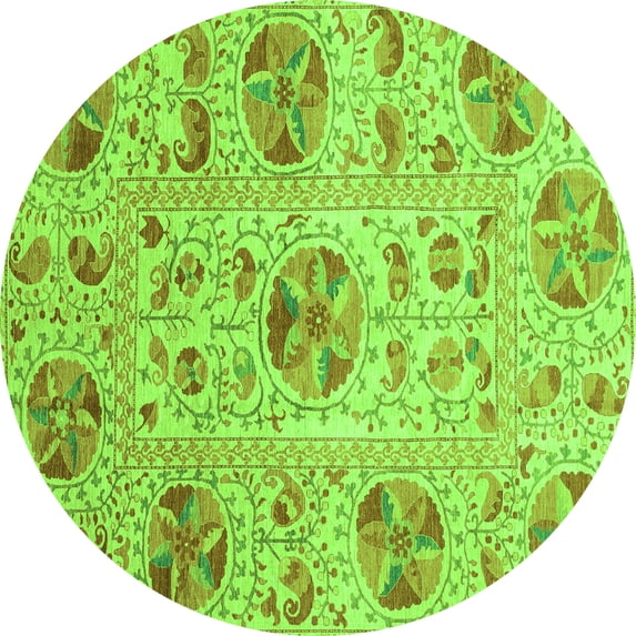 Ahgly Company Indoor Round Abstract Green Modern Area Rugs, 3' Round